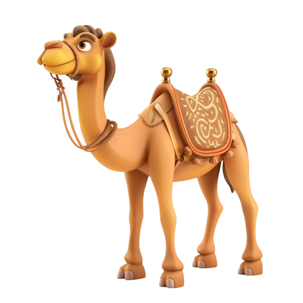 A cartoon Camel with a saddle on its back Generated-AI png