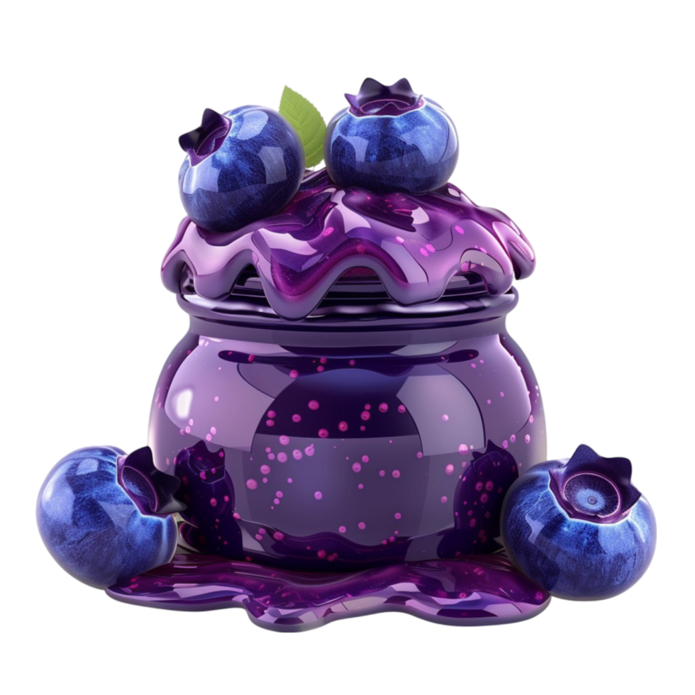 Blueberry jam in a jar with blueberry sauce on a transparent background Generated-AI png