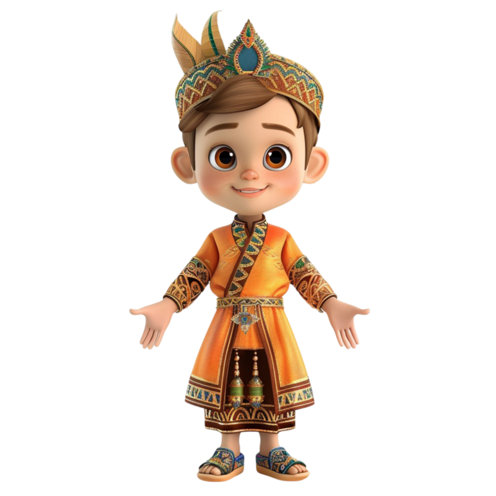 A cartoon boy in an indonesian costume Generated-AI png