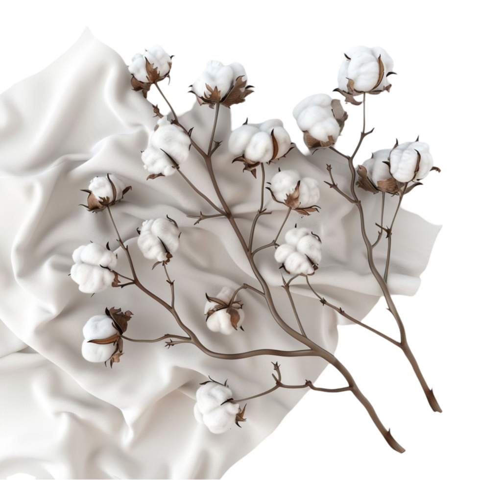 A Branch of Cotton Plant Isolated on transparent backgroundGenerative-AI png