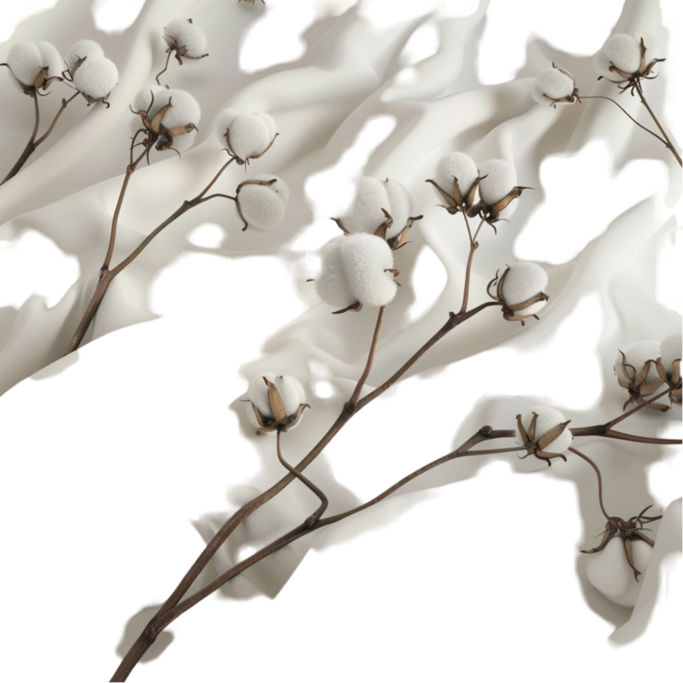 Cotton branches dried flower isolated on transparent background Generative-AI png