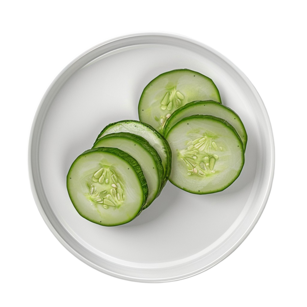 Sliced cucumber on a plate isolated on a transparent background Generative-AI png