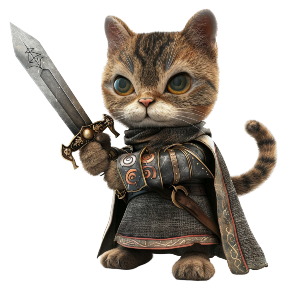 A Cat Dressed as a Knight olding a Sword Generative-AI png