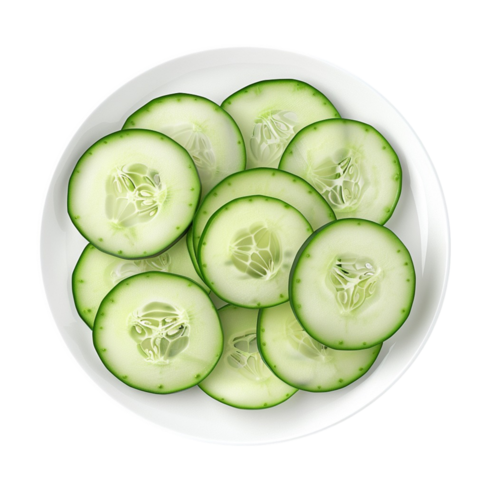 A Plate of Sliced Cucumbers on a white background Generative-AI png