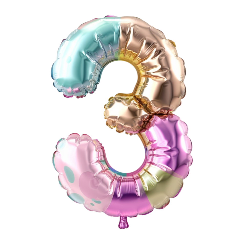 3d Render of a Balloon with the number three Generative-AI png