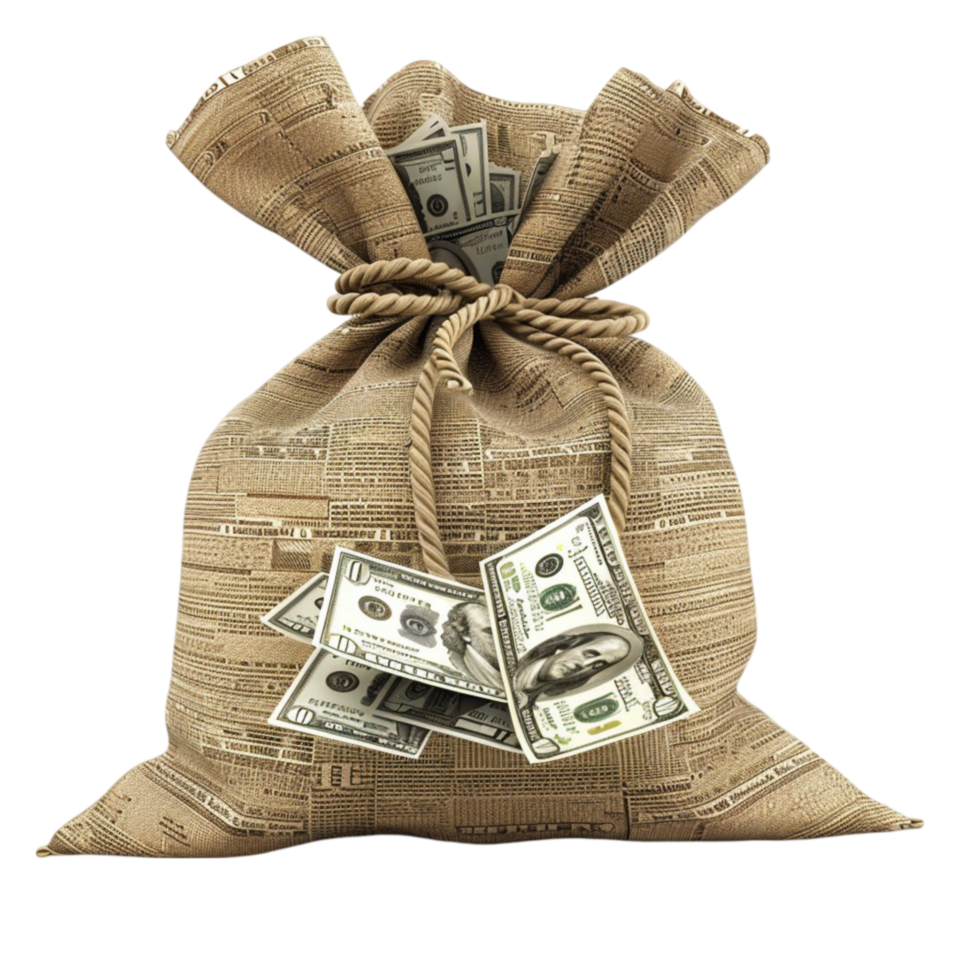 Money in a Sack on a white background Generative-AI png