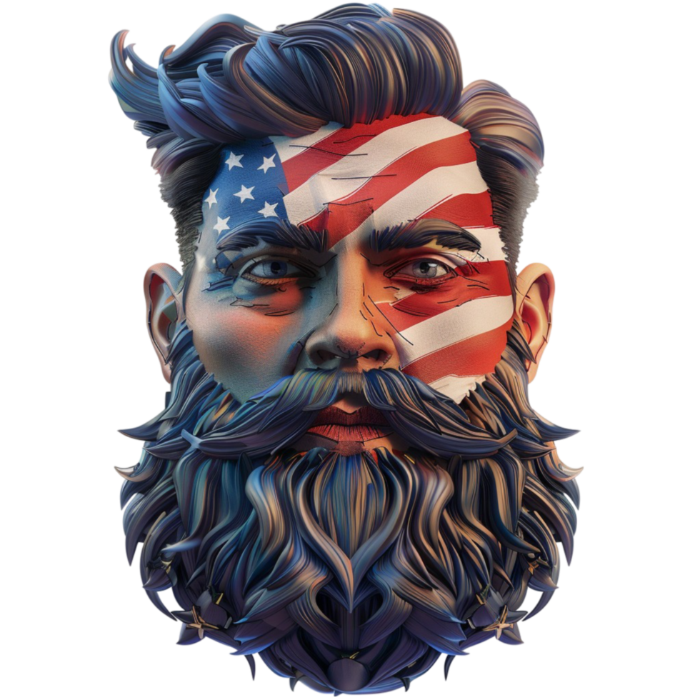 A Hearded man an American flag painted on his Face with Generative-AI png