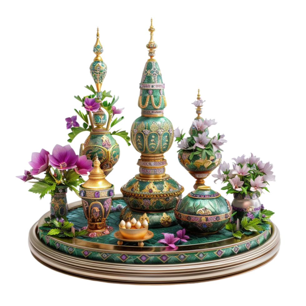 A set of Vases and Flowers on a table Generative-AI png