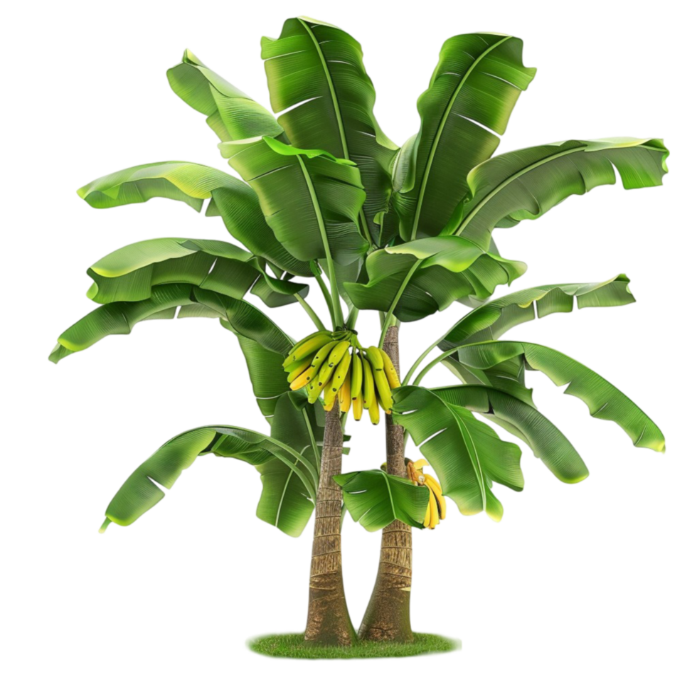 Banana Tree with Green leaves and Bananas on it Generative-AI png
