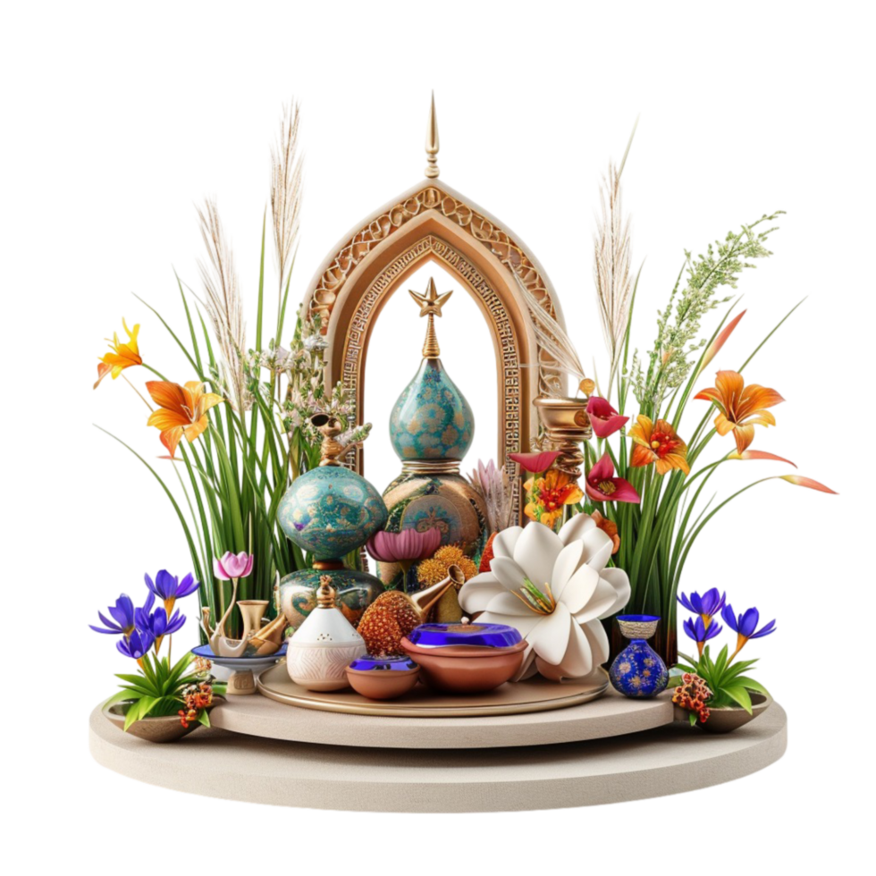 An image of a Religious shrine with Flowers and Plants Generative-AI png