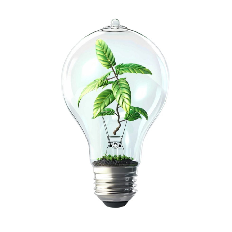 Green light bulb idea on transparent Background Generative-AI png