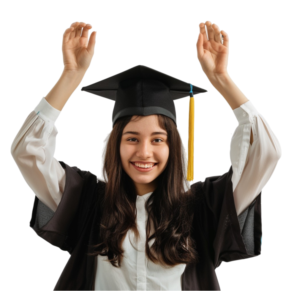 A Graduate student in a graduation Gown and Cap on transparent Background Generative-AI png