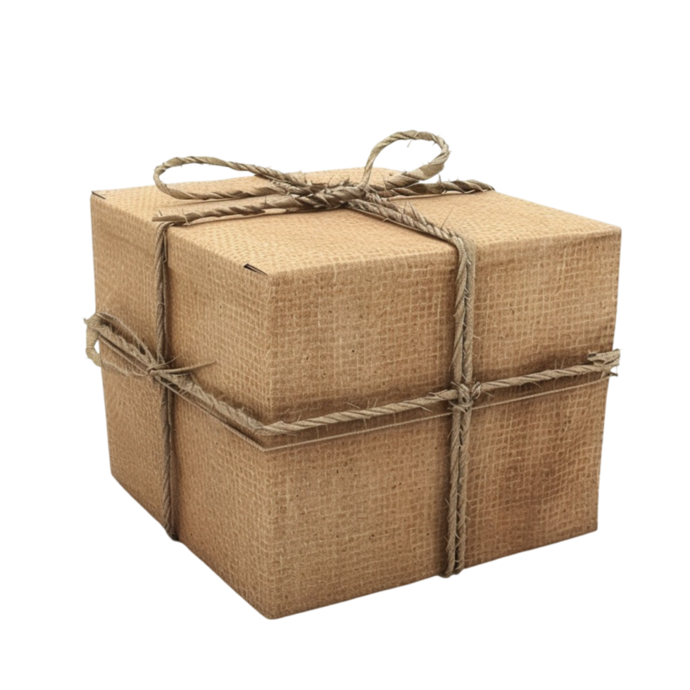 3D Rendering of a Brown Paper Wrapped Gift Box on Transparent BackgroundGenerative-AI png