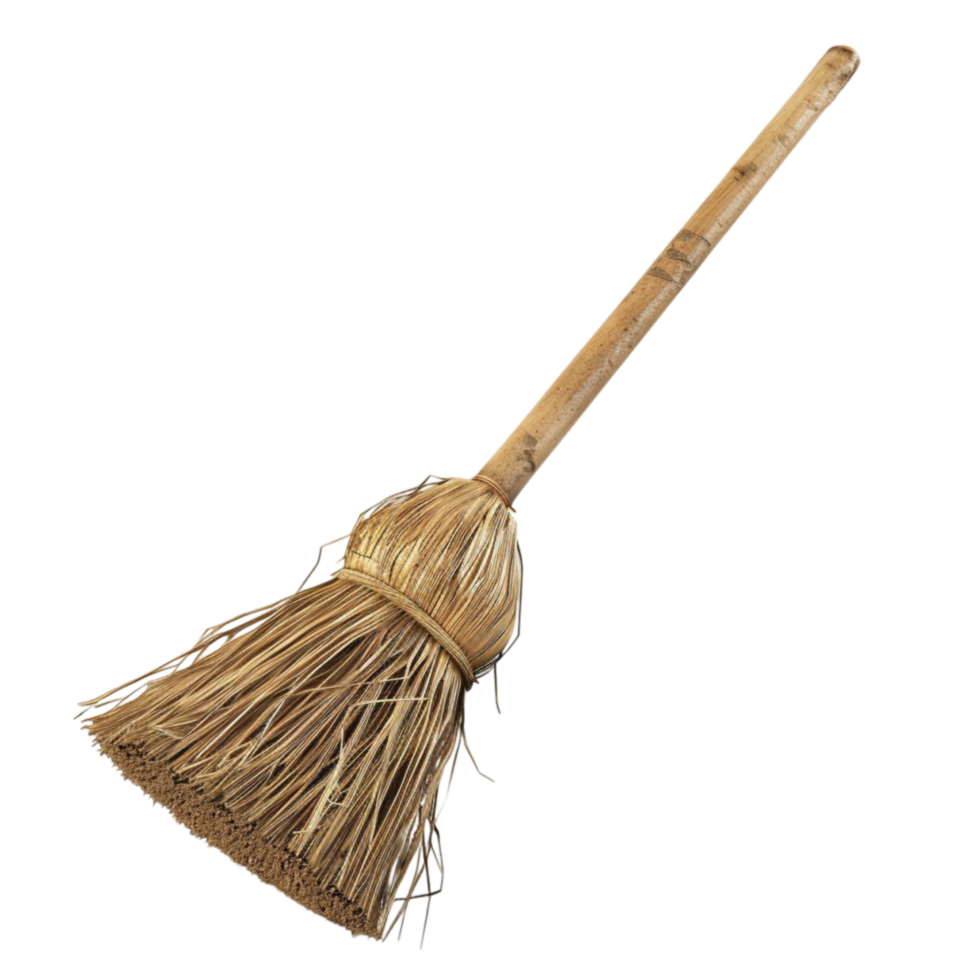 Old magic broom on which witch flies on transparent Background Generative-AI png