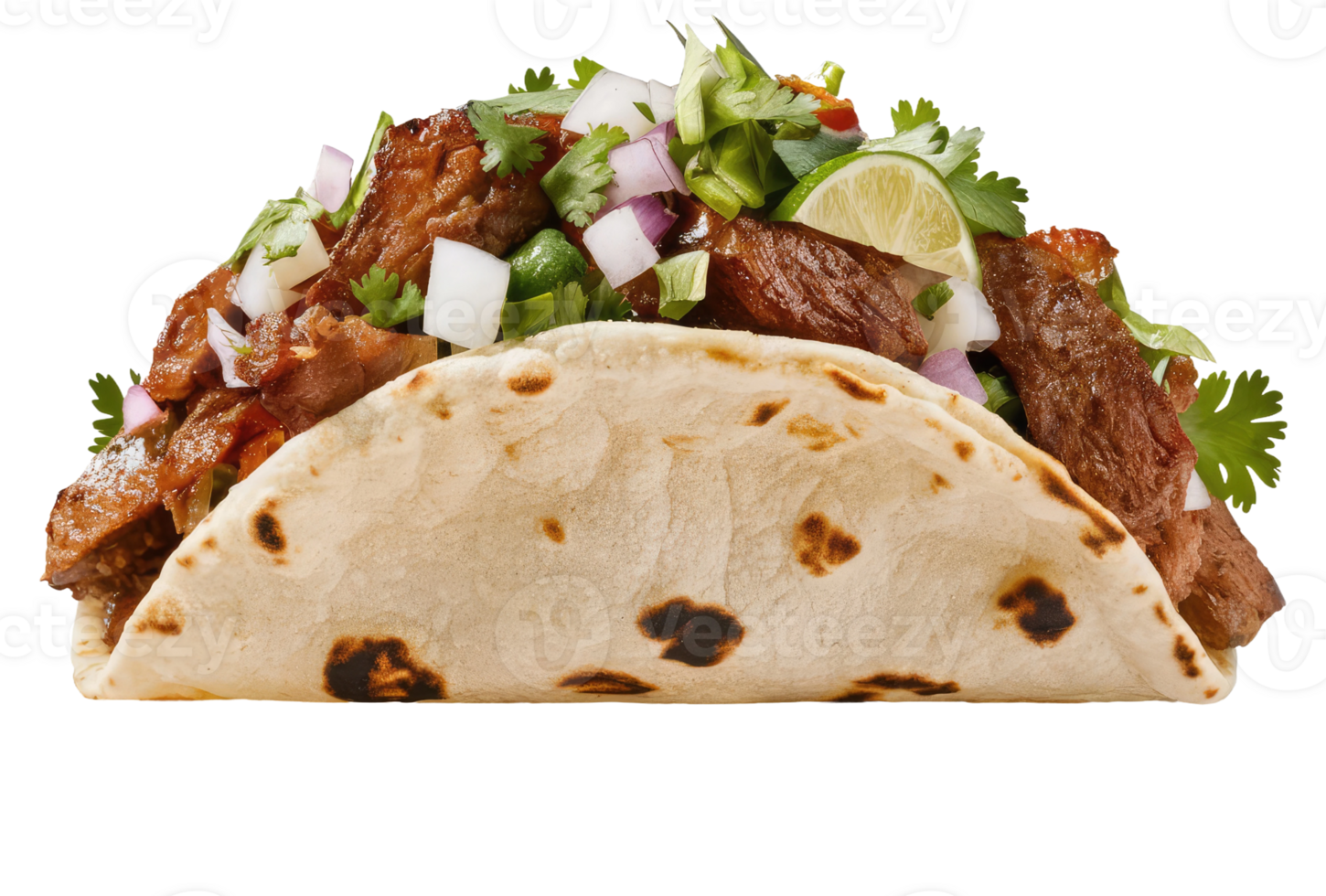isolato taco con condito carne, la verdura, e salsa png