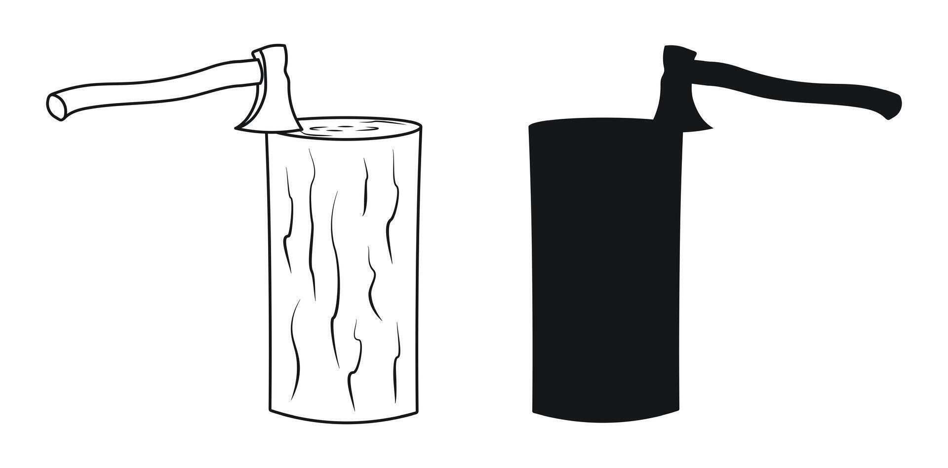 Wooden stump with an axe, cutting wood, logging vector