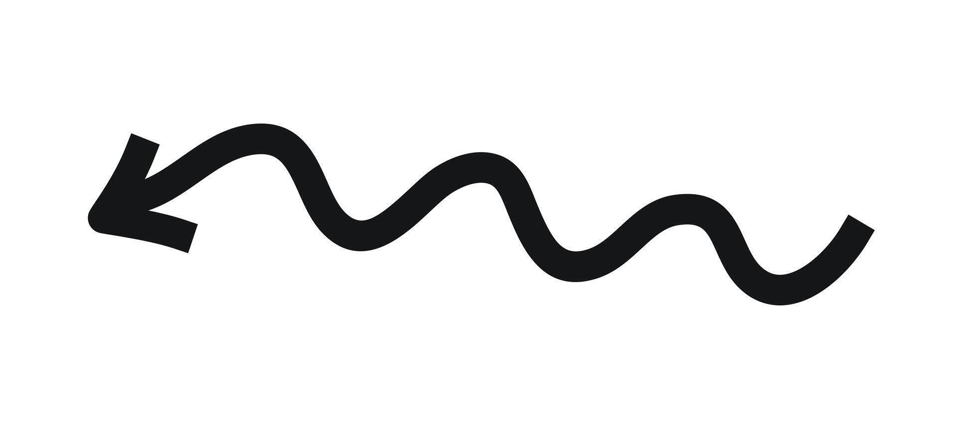 Hand drawn black wavy left arrow on white background vector