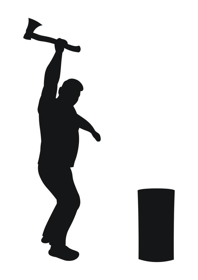 Male lumberjack with an ax in his hands, black silhouette vector