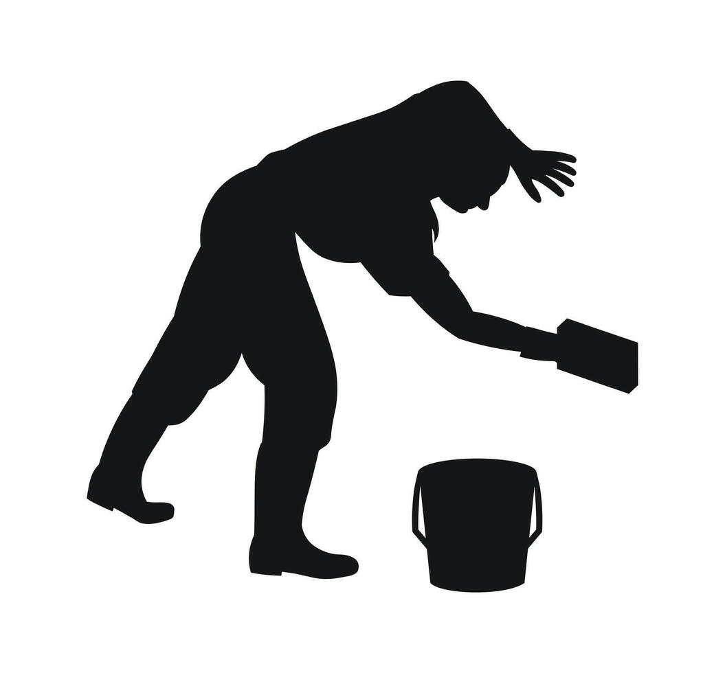 Male car wash worker with a washcloth in his hand, black silhouette vector