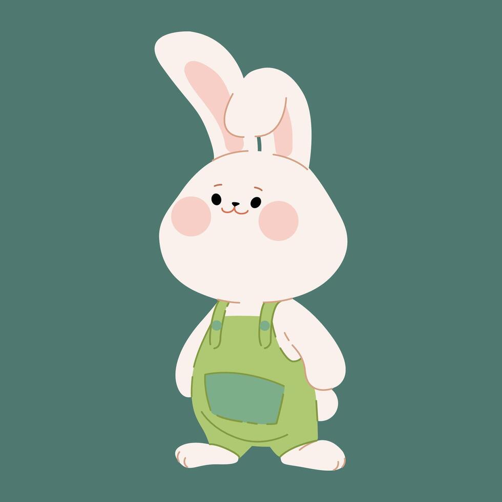 Cute happy bunny boy. Cartoon rabbit character for a Happy Valentine's Day, Easter, or Birthday greeting card, invitation, sticker, or banner. Flat hare illustration. vector
