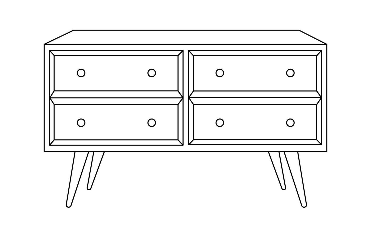 Chest of drawers line art icon. Outline illustration of dresser. Modern commode, furniture in scandinavian style for home interior. Flat illustration isolated on white background. vector