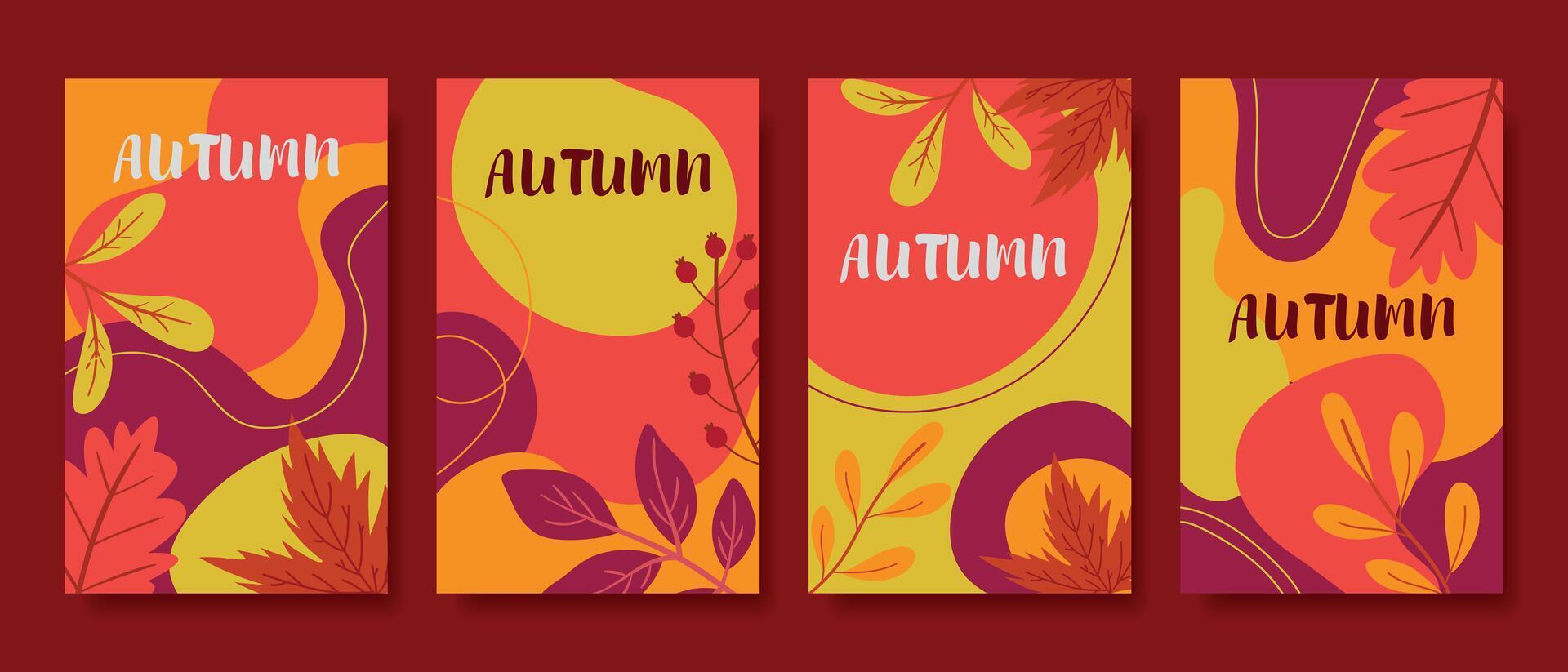 Set of bright creative autumn backgrounds. Autumn background. Backgrounds with autumn leaves vector