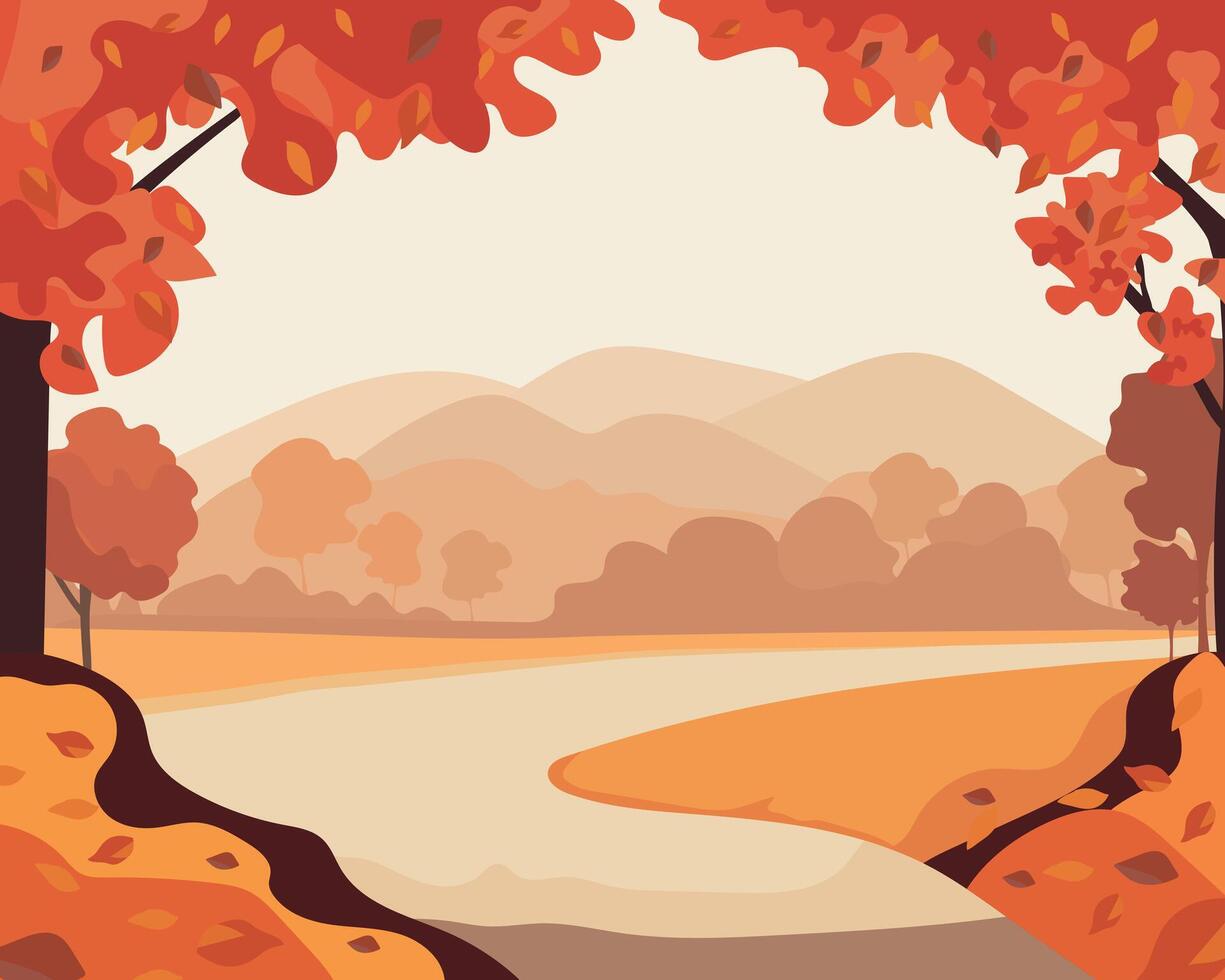 Autumn landscape. Autumn illustration with trees and road. vector
