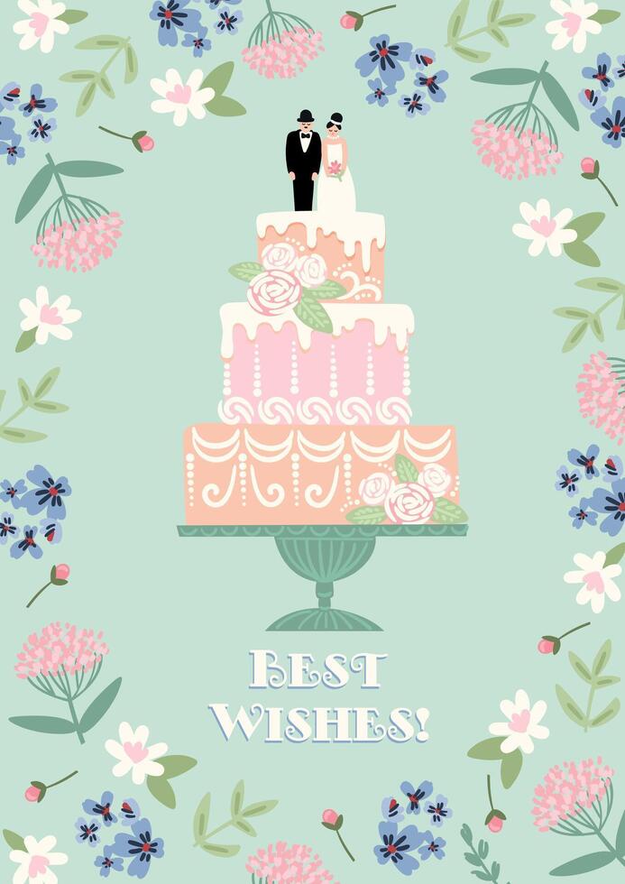 illustration with wedding cake. Design element for wedding concept and other uses vector