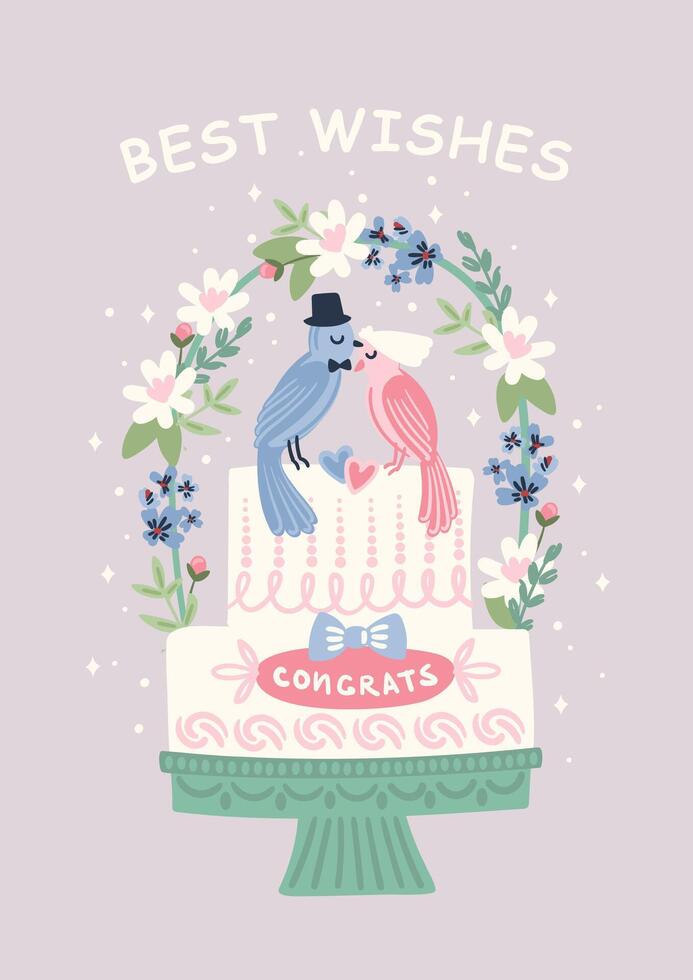 illustration with wedding cake. Design element for wedding concept and other uses vector