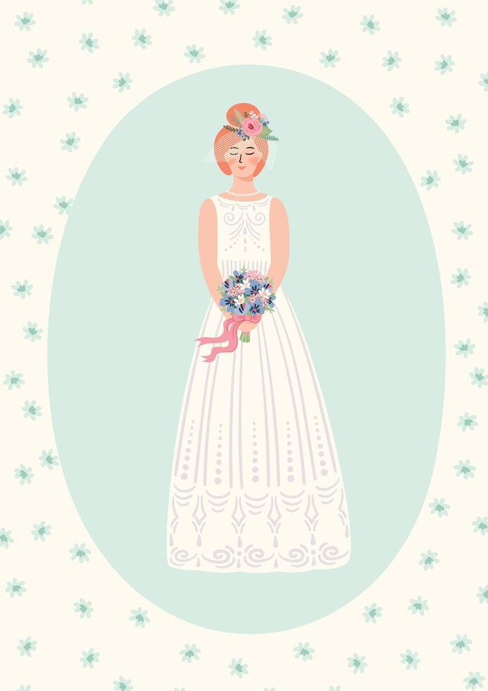 illustration with cute bride Design element for wedding concept and other uses vector