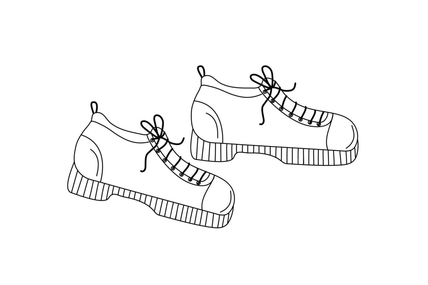 Sneakers, comfortable shoes for sports, tourism and walking. Hand drawn linear icon, doodle. vector