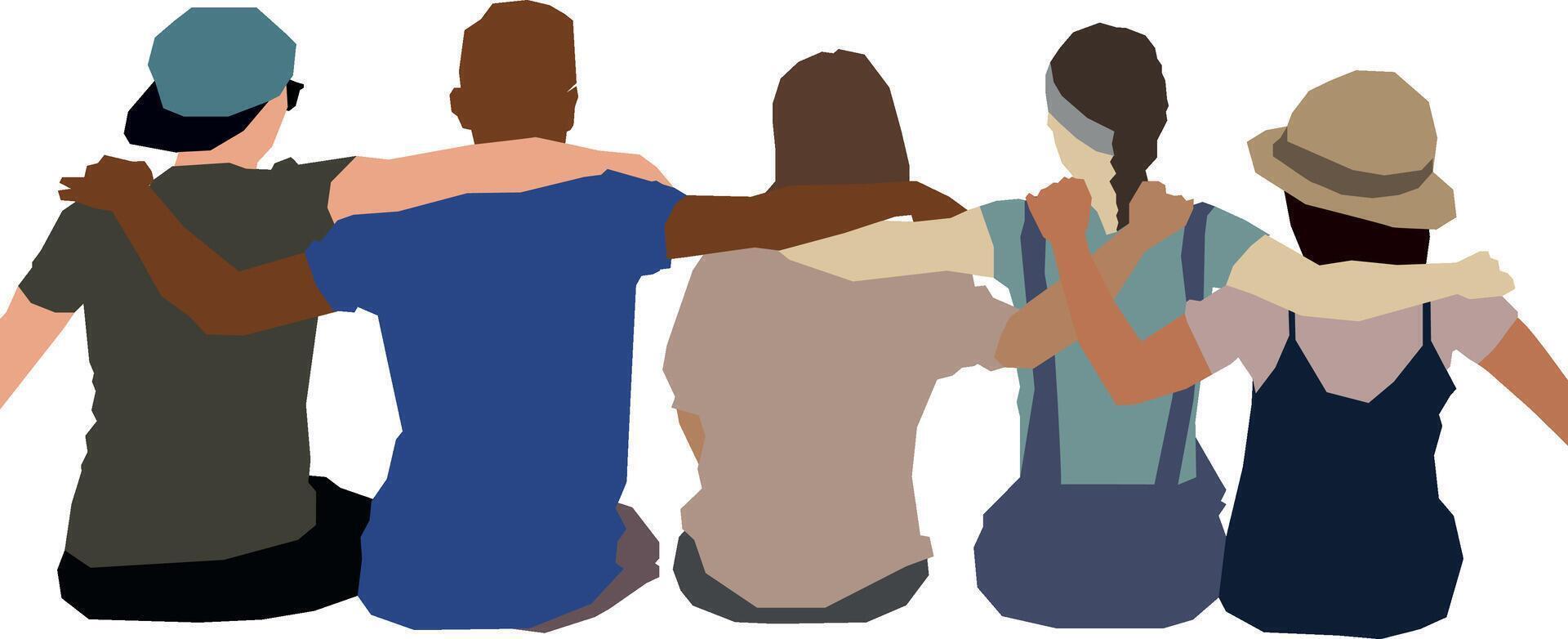 group of young people hugging in friendship, illustration without background vector