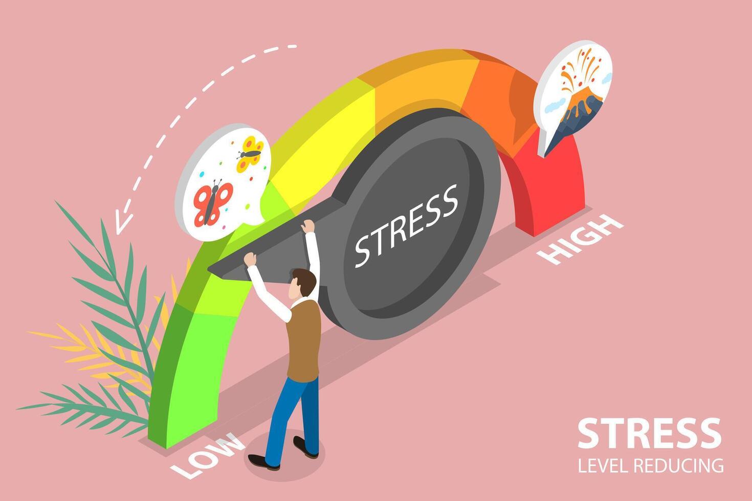 3D Isometric Flat Conceptual Illustration of Stress Level Reducing. vector