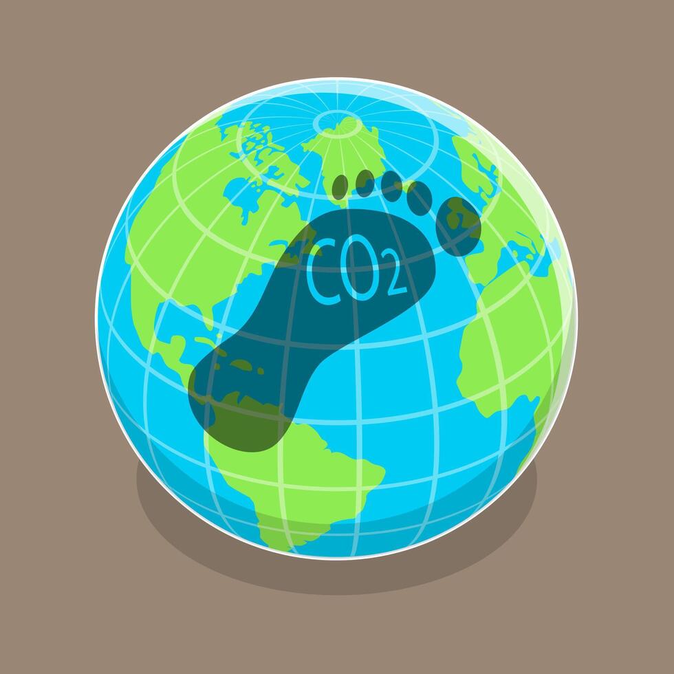 3D Isometric Flat Conceptual Illustration of Carbon Footprint. vector