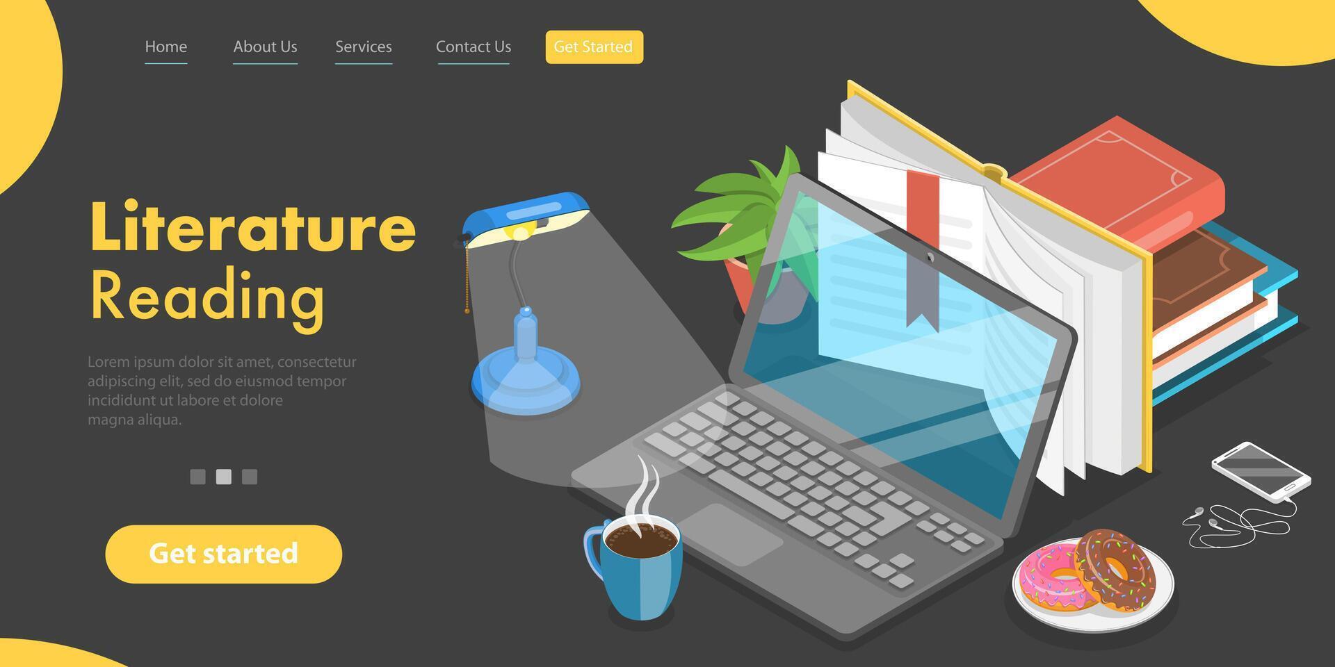 3D Isometric Flat Conceptual Illustration of Literature Reading vector