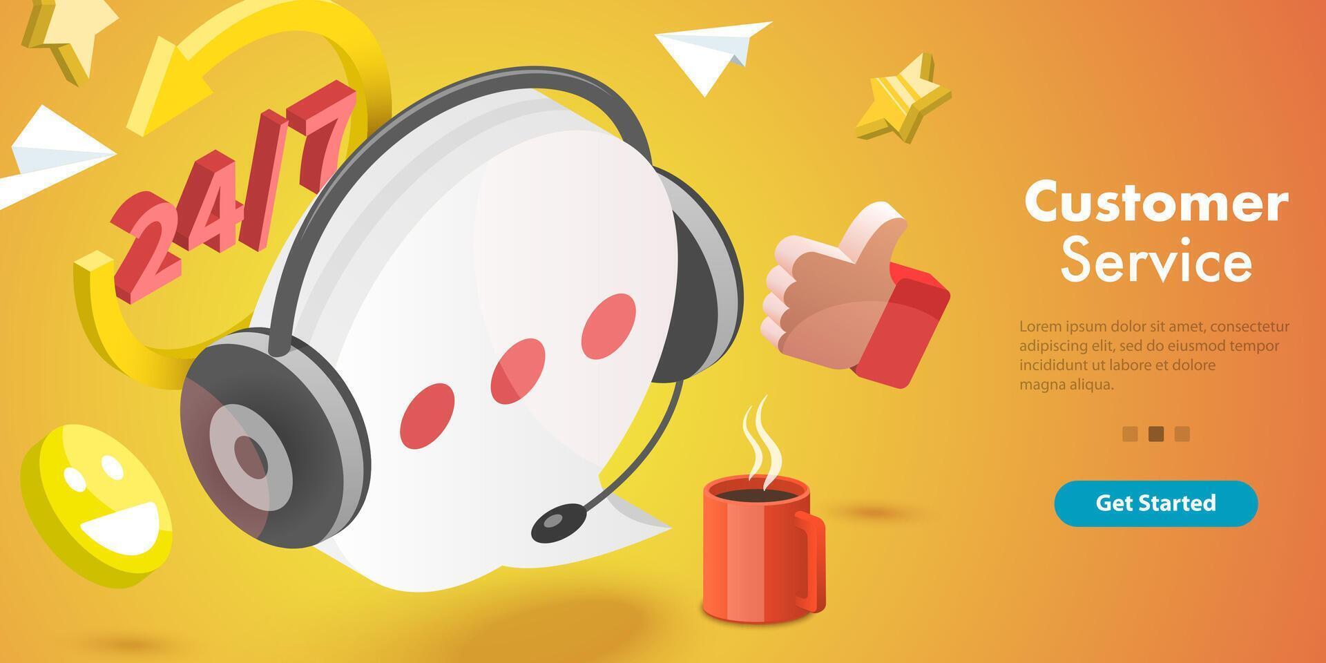 3D Isometric Flat Conceptual Illustration of Customer Service. vector