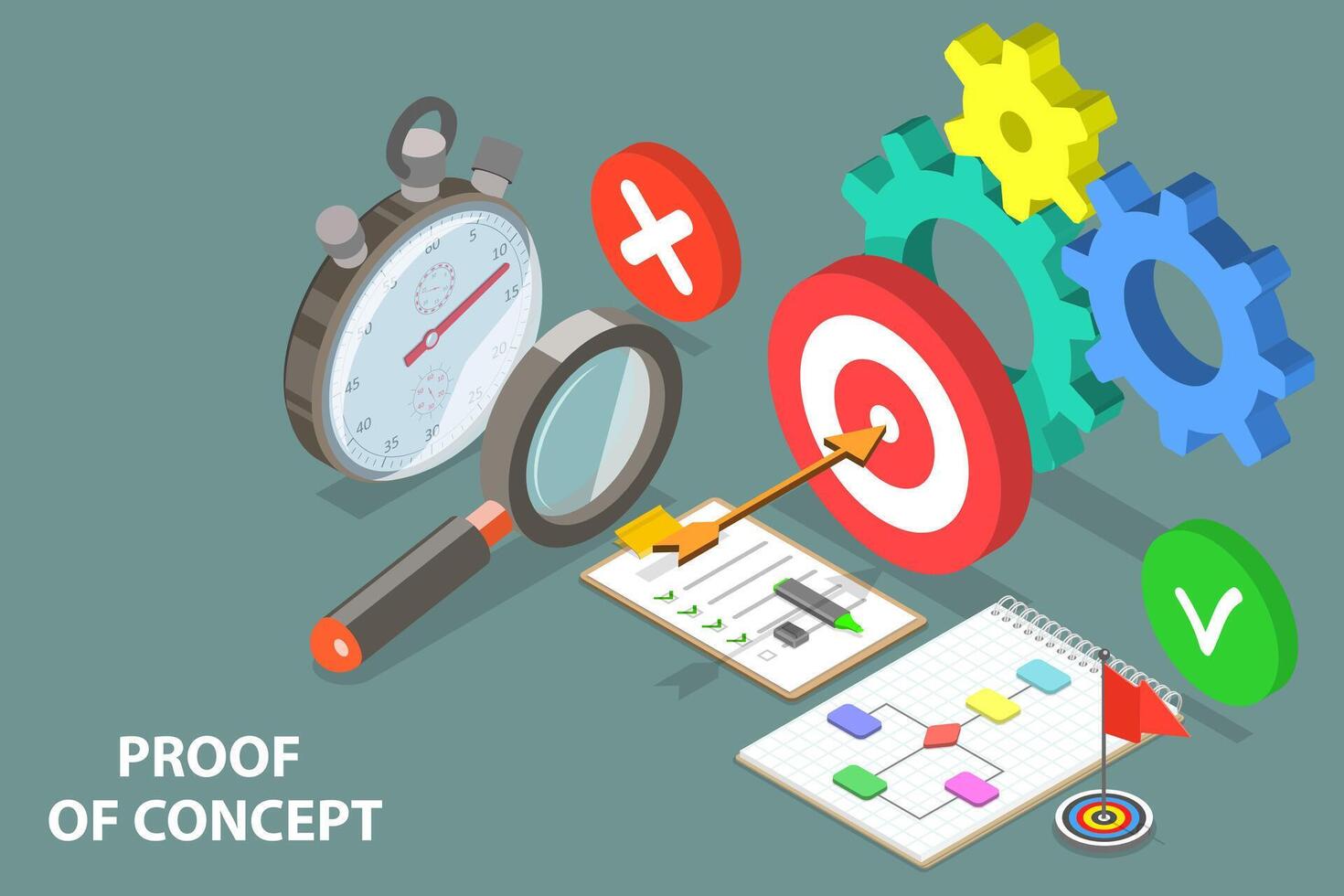 3D Isometric Flat Conceptual Illustration of POC - Proof of Concept. vector