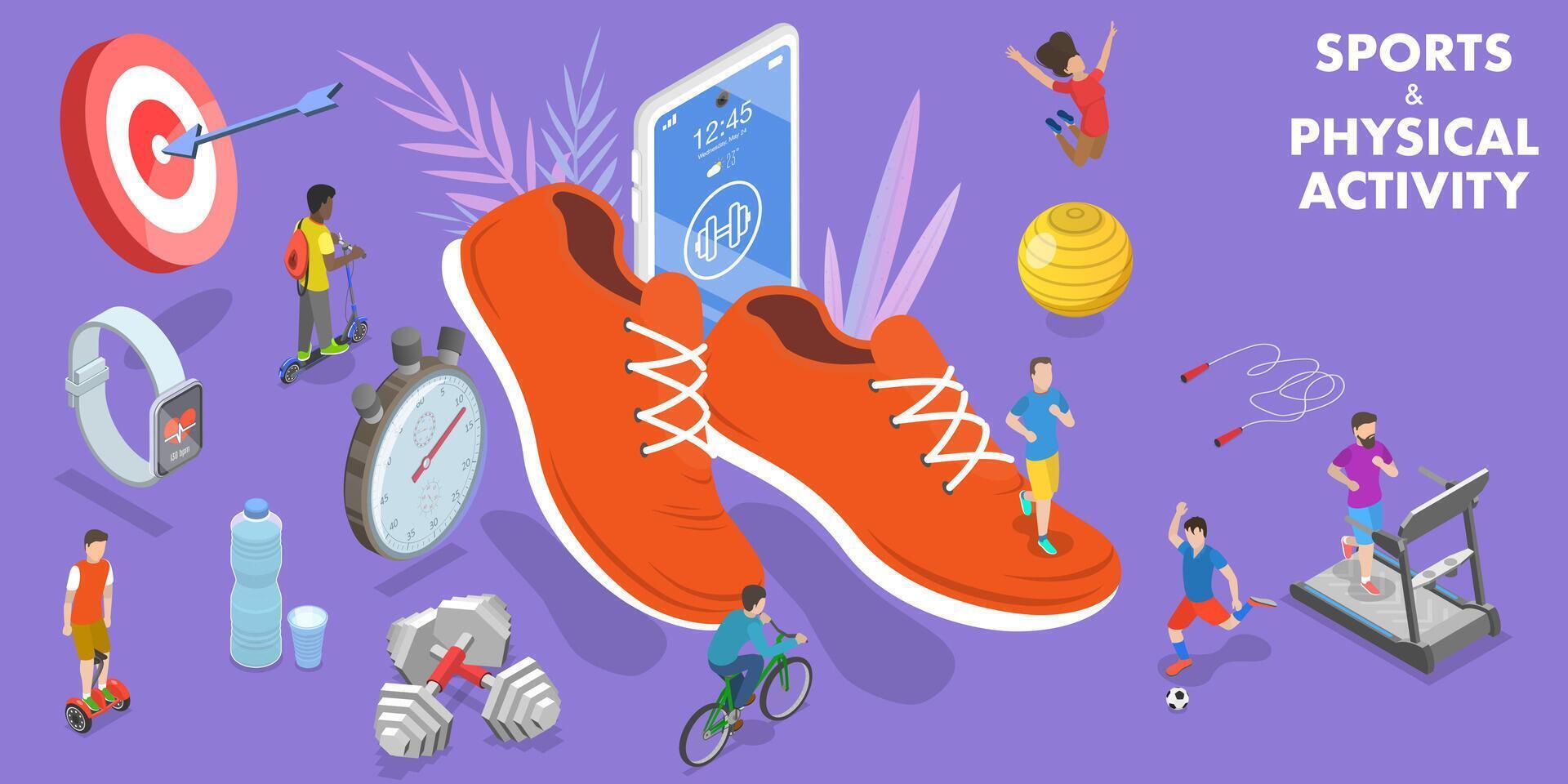 3D Isometric Conceptual Illustration of Sports and Physical Activity. vector