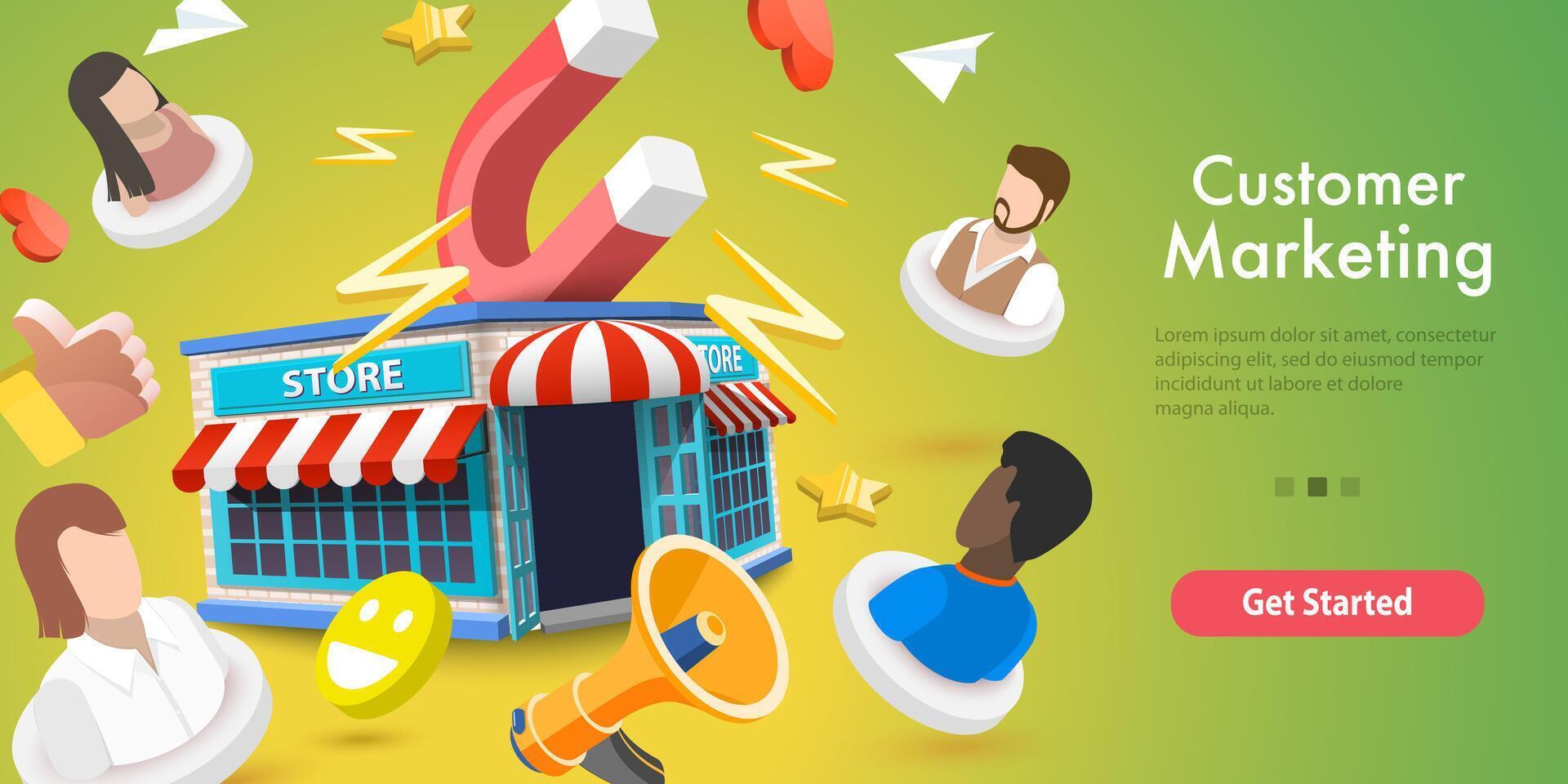 3D Conceptual Illustration of Customer Marketing Campaign. vector