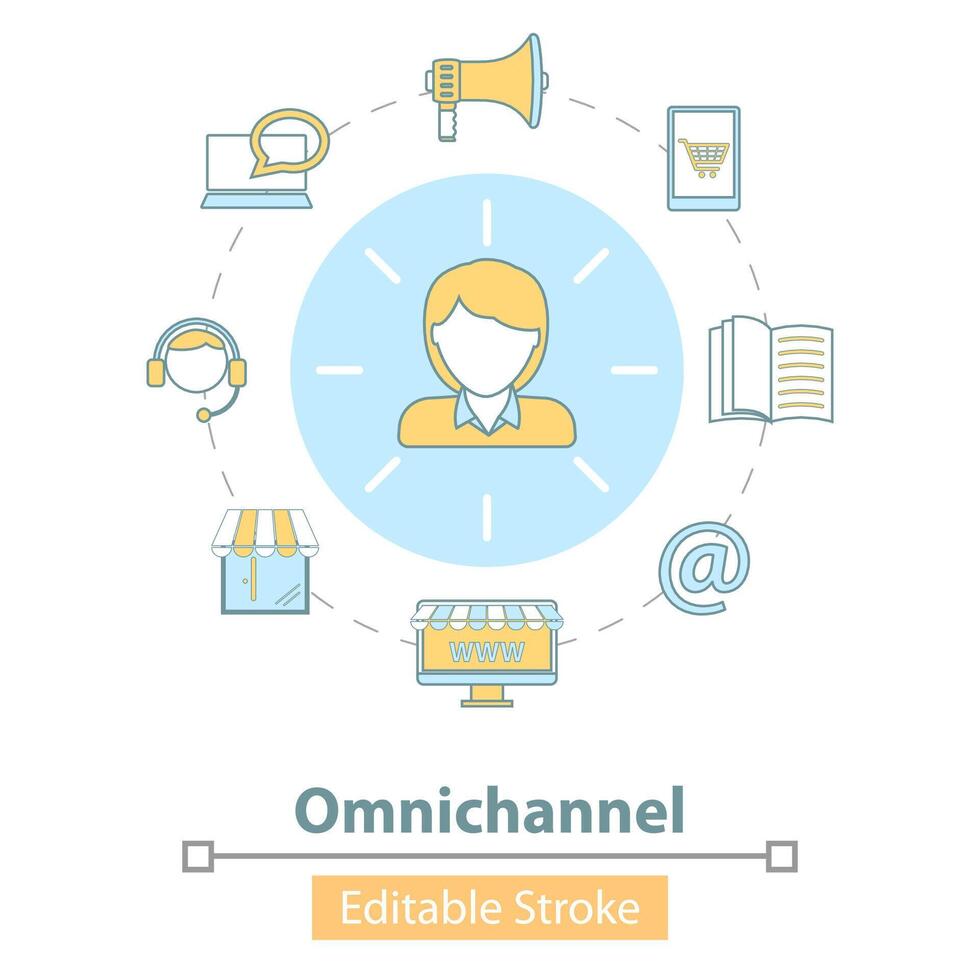 Icon of Cross-Channel, Omnichannel, Online Shopping. vector