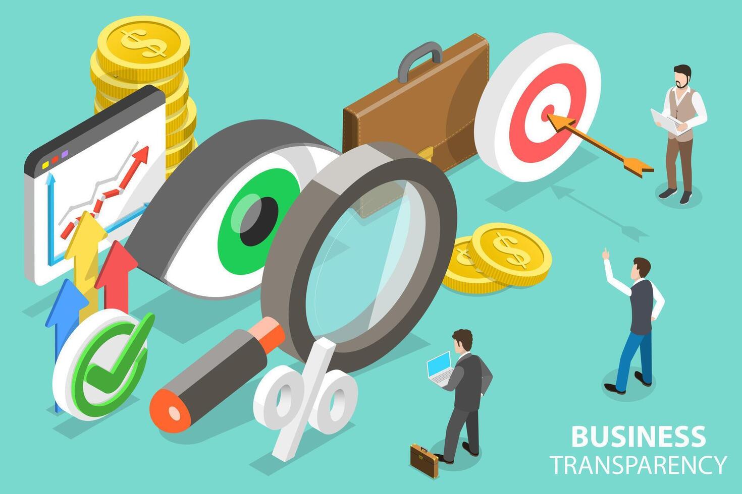 3D Isometric Flat Conceptual Illustration of Business Transparency. vector