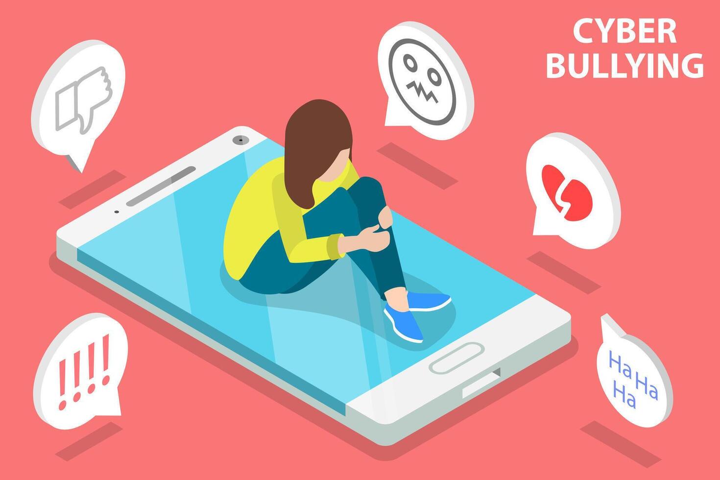3D Isometric Flat Conceptual Illustration of Cyber Bullying. vector