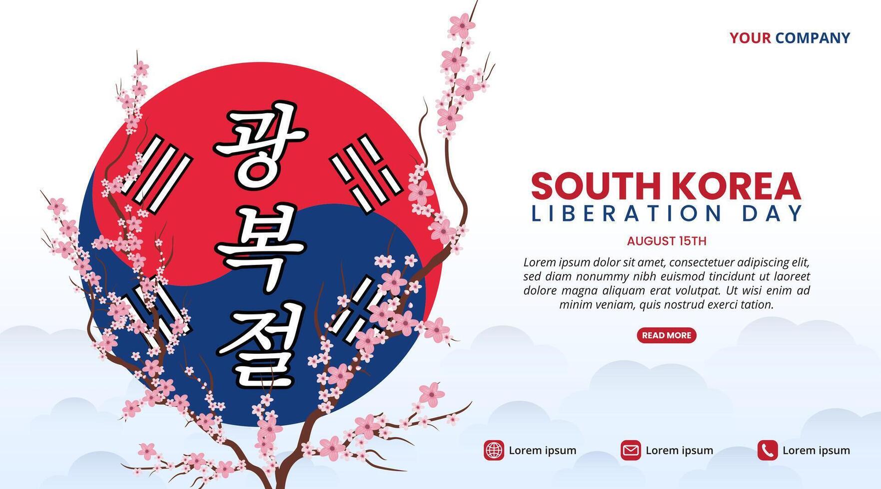 Gwangbokjeol or South Korea Liberation Day background with cherry blossom vector