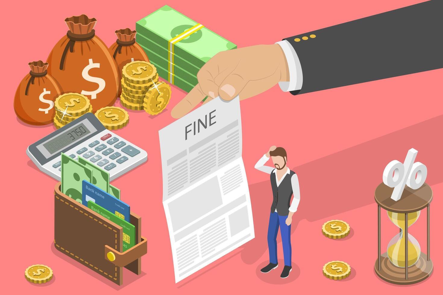 3D Isometric Flat Conceptual Illustration of Fine. vector