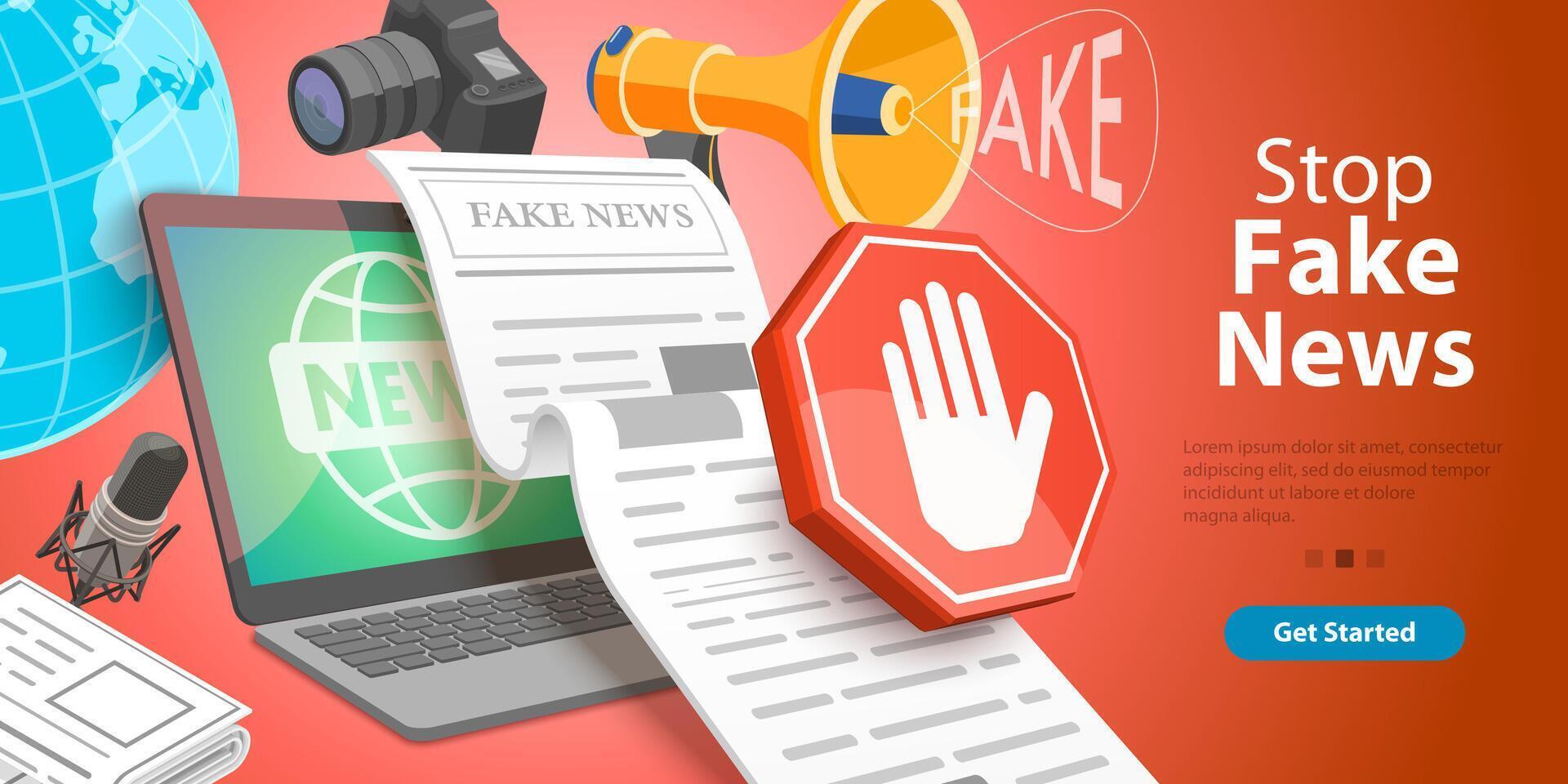 3D Isometric Conceptual Illustration. Stop Lies, Propaganda and Fake News vector
