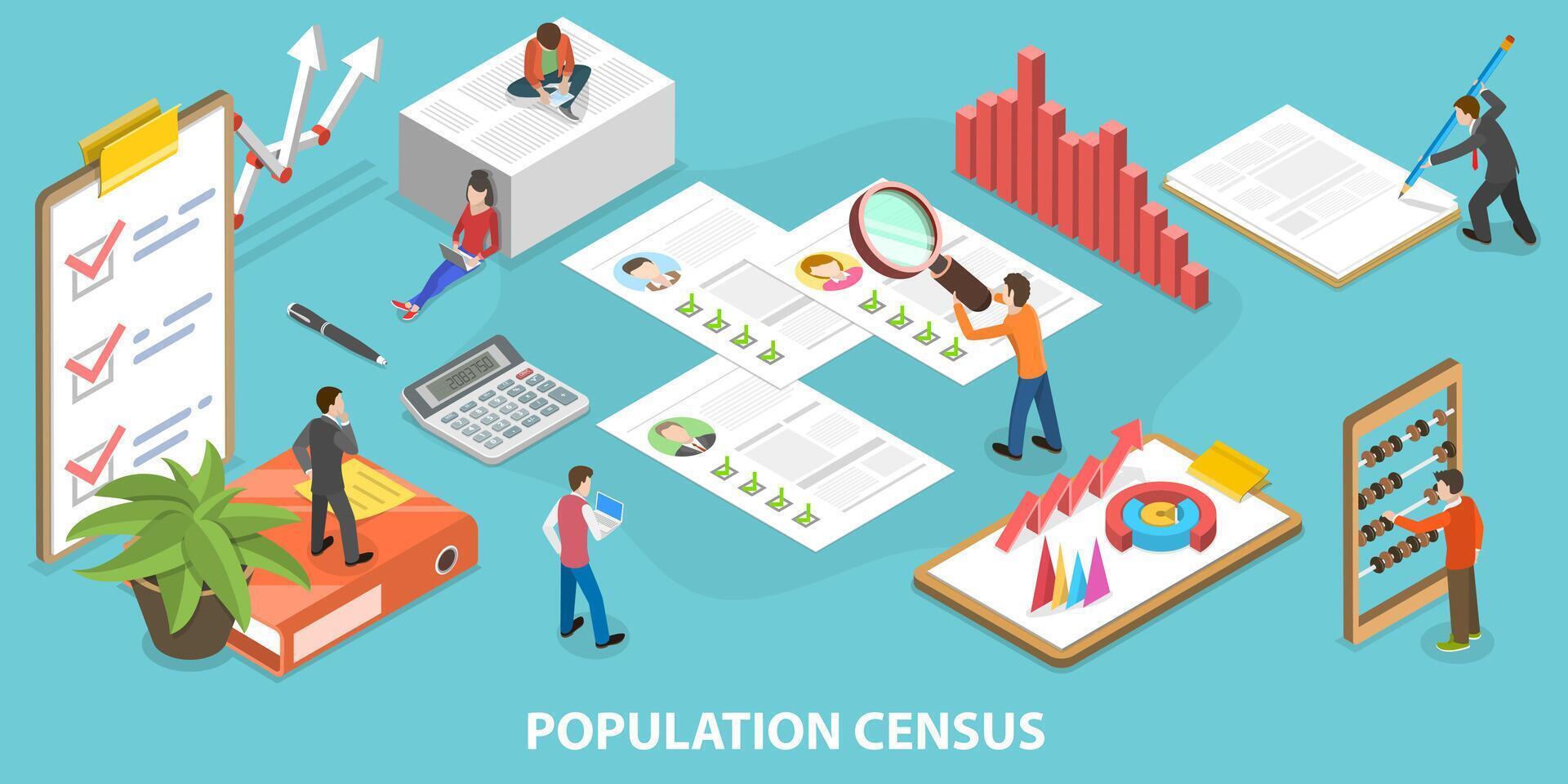 3D Isometric Conceptual Illustration of Population Census. vector