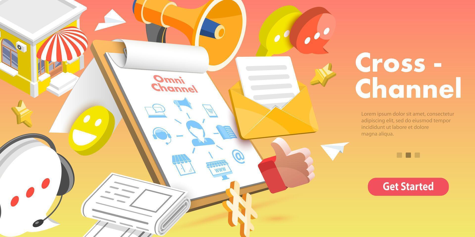 3D Isometric Flat Concept of Cross-Channel vector