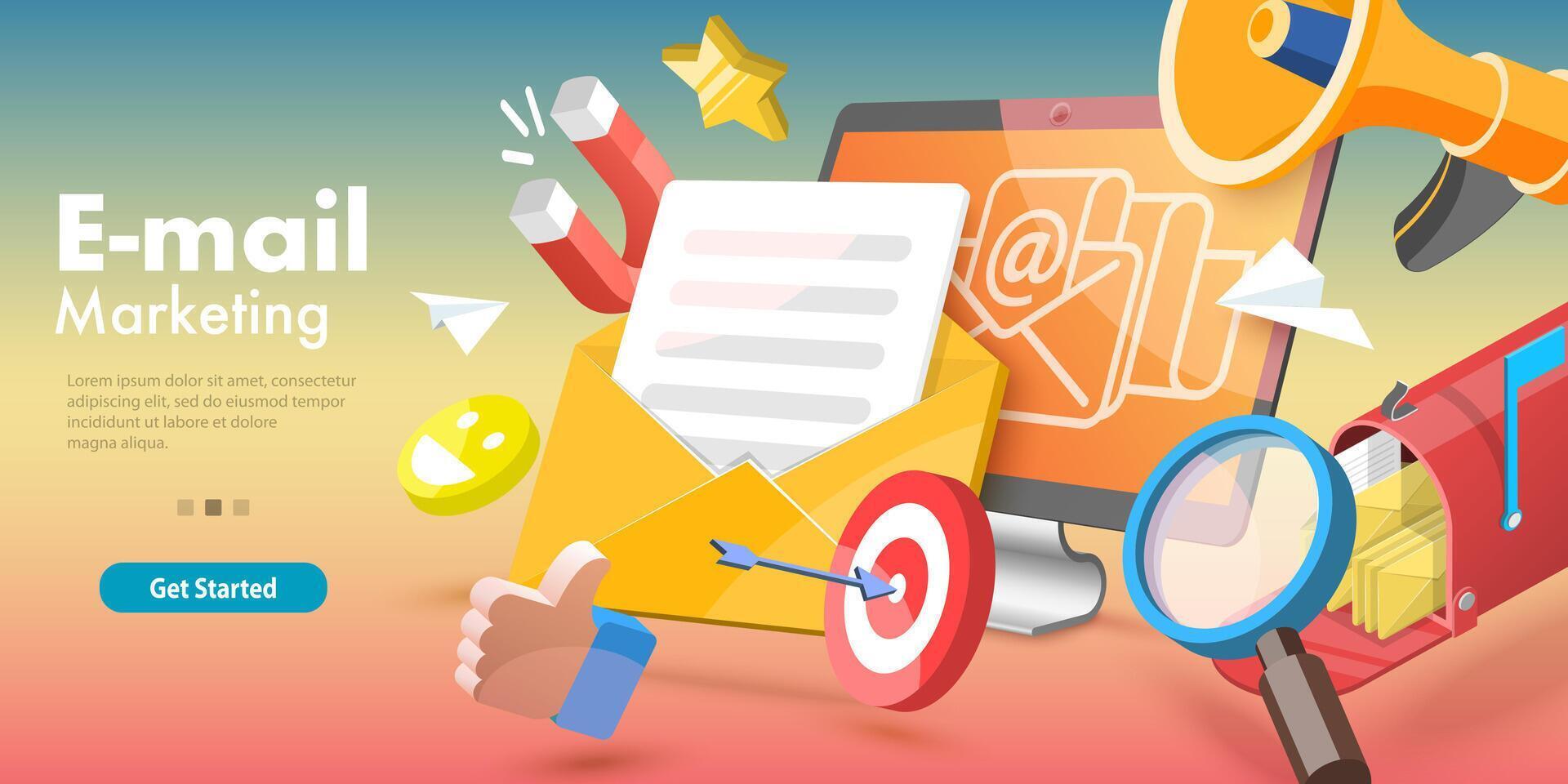 3D Conceptual Illustration of Email Marketing and Advertising Campaign. vector
