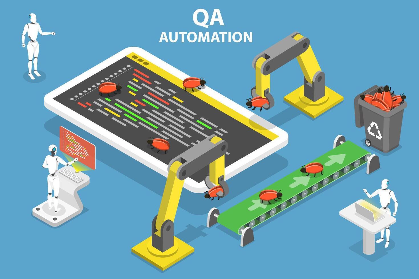 3D Isometric Flat Conceptual Illustration of QA Automation. vector