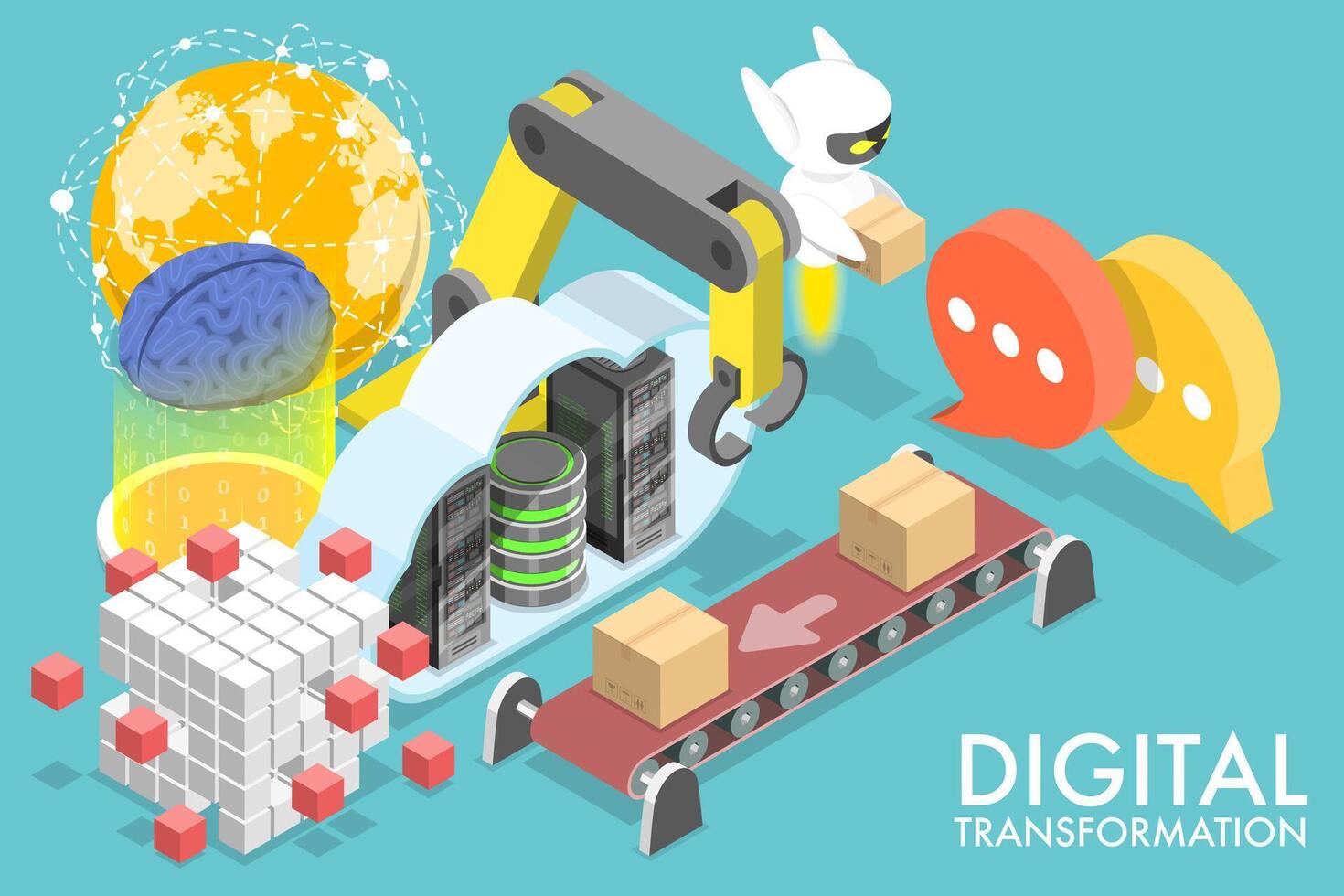 3D Isometric Flat Conceptual Illustration of Digital Transformation. vector